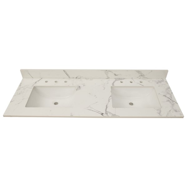 Calacatta Nowy 61"x22" Double Bowl Engineered Marble Vanity Top
