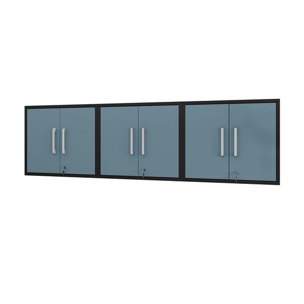 Eiffel Floating Garage Cabinet in Matte Black and Aqua Blue (Set of 3)