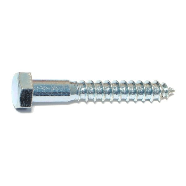 Lag Screw,  3/8 in,  2-1/2 in,  Steel,  Zinc Plated Hex Hex Drive,  50 PK