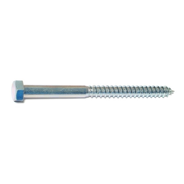 Lag Screw,  3/8 in,  5 in,  Steel,  Zinc Plated Hex Hex Drive,  50 PK