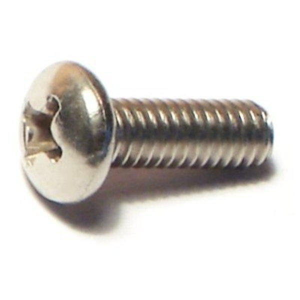 #8-32 x 1/2 in Phillips Pan Machine Screw,  Plain Stainless Steel,  100 PK