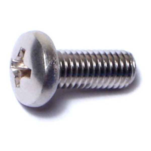 #10-32 x 1/2 in Phillips Pan Machine Screw,  Plain Stainless Steel,  100 PK