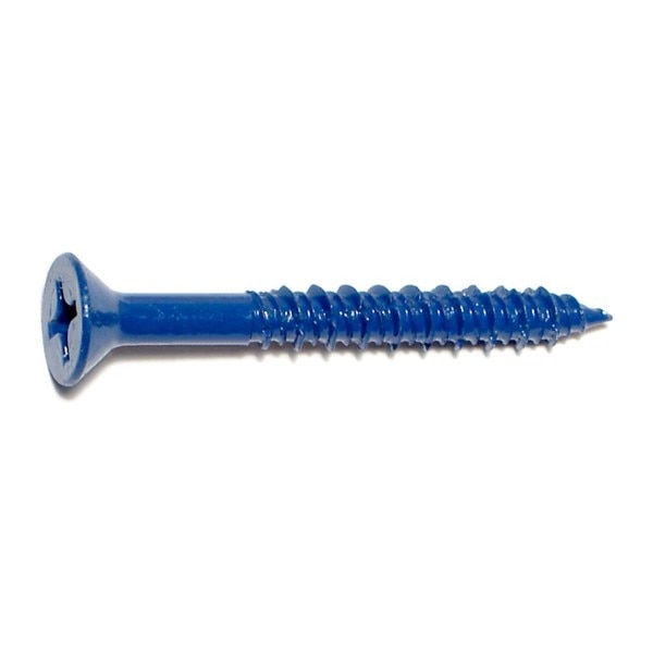 Masonry Screw,  1/4" Dia.,  Flat,  2 1/4 in L,  Steel Blue Ruspert,  100 PK