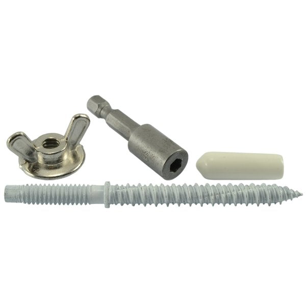 Hanger Bolt,  1/4 in Thread to 1/4"-20 Thread,  2 3/4 in,  Steel,  White Ruspert Finish,  25 PK