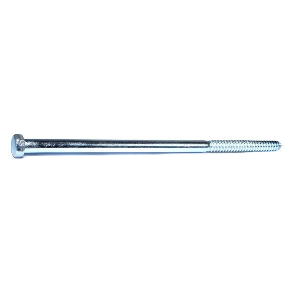Lag Screw,  3/4 in,  18 in,  Steel,  Zinc Plated Hex Hex Drive,  10 PK
