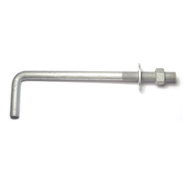 L-Hook,  3/4"-10,  12" L,  Steel Hot Dipped Galvanized,  10 PK