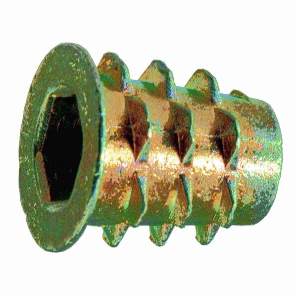 Hex Drive Threaded Insert,  M6 Int Thrd Sz,  13 mm L,  Zinc Alloy,  Brass,  8 PK