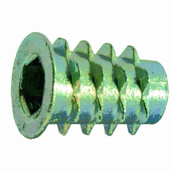 Hex Drive Threaded Insert,  M6-1.00 Int Thrd Sz,  16 mm L,  Zinc Alloy,  6 PK