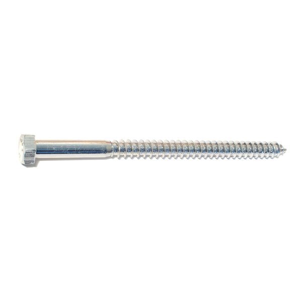 Lag Screw,  3/8 in,  6 in,  Steel,  Zinc Plated Hex Hex Drive,  5 PK