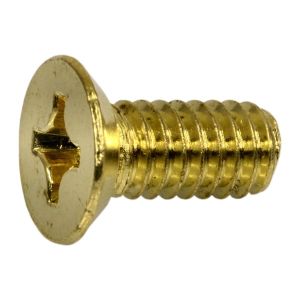 #12-24 x 1/2 in Phillips Flat Machine Screw,  Brass Plated Steel,  100 PK