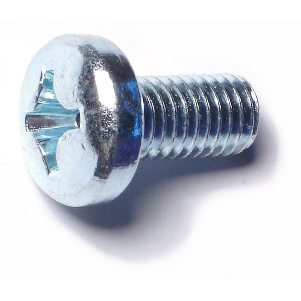 M8-1.25 x 16 mm Phillips Pan Machine Screw,  Zinc Plated Steel,  50 PK