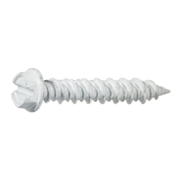 Masonry Screw,  1/4" Dia.,  Hex,  1 1/4 in L,  Steel White Ruspert,  100 PK
