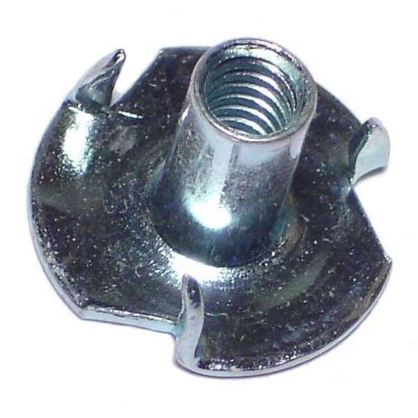T-Nut,  3 Prongs,  #10-24,  Steel,  Zinc Plated,  7/16 in Barrel Ht,  16 PK