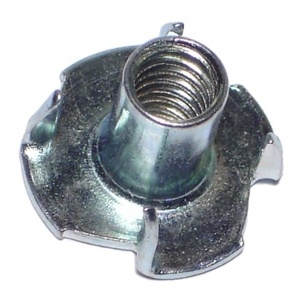 T-Nut,  3 Prongs,  1/4"-20,  Steel,  Zinc Plated,  7/16 in Barrel Ht,  16 PK