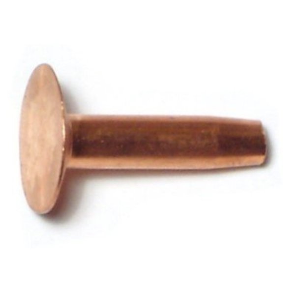 Solid Rivet,  Flat Head,  #8 Dia.,  3/4 in L,  Copper Body,  40 PK