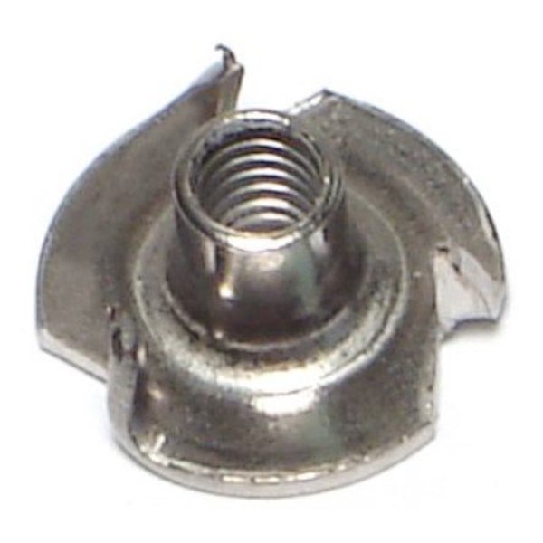 T-Nut,  3 Prongs,  #8-32,  18-8 Stainless Steel,  1/4 in Barrel Ht,  10 PK