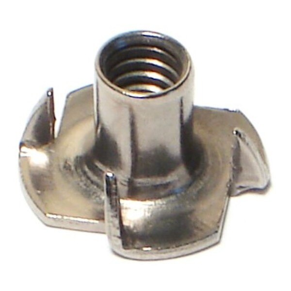 T-Nut,  4 Prongs,  1/4"-20,  18-8 Stainless Steel,  7/16 in Barrel Ht,  10 PK