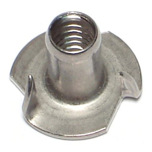 T-Nut,  3 Prongs,  1/4"-20,  18-8 Stainless Steel,  9/16 in Barrel Ht,  10 PK