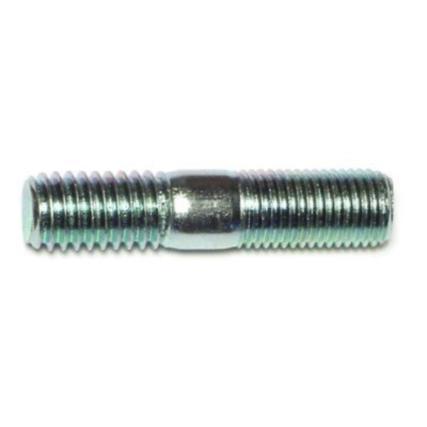 Double-End Threaded Stud, 7/16"-14Thread to7/16"-20Thread, 2 in, Steel, Zinc Plated, 8 PK
