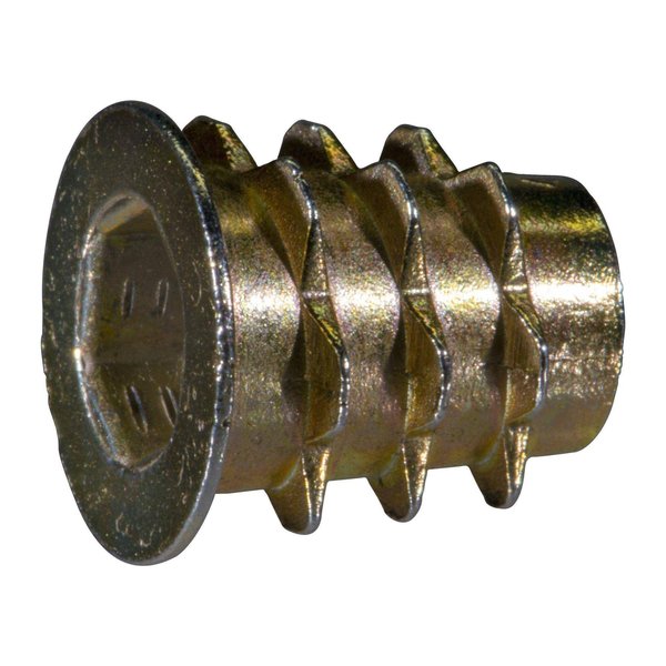 Hex Drive Threaded Insert,  M6 Int Thrd Sz,  13 mm L,  Zinc Alloy,  Brass,  15 PK