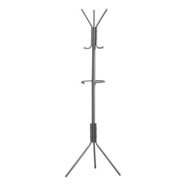 Coat Rack,  Hall Tree,  Free Standing,  Hanging Bar,  6 Hooks,  Entryway,  68"H,  Bedroom,  Metal,  Grey