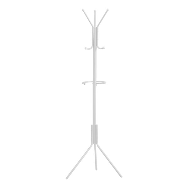 Coat Rack,  Hall Tree,  Free Standing,  Hanging Bar,  6 Hooks,  Entryway,  68"H,  Bedroom,  Metal,  White