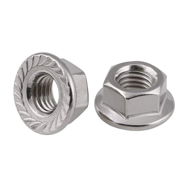 Flange Nut,  1/4"-20,  18-8 Stainless Steel,  Not Graded,  0.438 in Hex Wd,  0.14 in Hex Ht,  100 PK