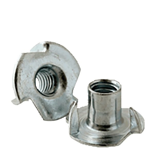 T-Nut,  3 Prongs,  #10-24,  Steel,  Zinc Plated,  5/16 in Barrel Ht,  400 PK