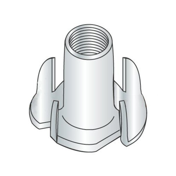 T-Nut,  4 Prongs,  3/8"-16,  Steel,  Zinc Plated,  5/8 in Barrel Ht,  500 PK