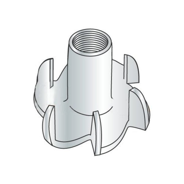 T-Nut,  6 Prongs,  1/4"-20,  Steel,  Zinc Plated,  1/4 in Barrel Ht,  2000 PK