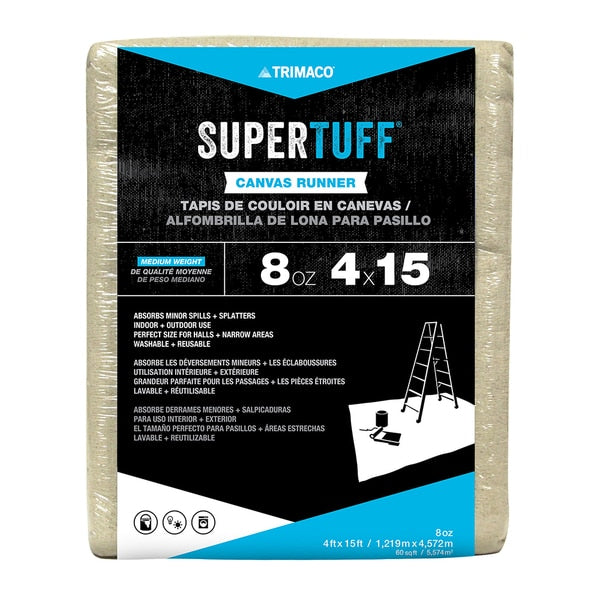 4' x 15' SuperTuff Canvas Drop Cloth,  8-Ounce Premium