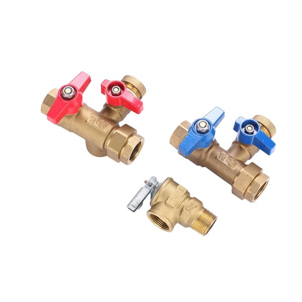 3/4" Universal Brass Tankless Water Heater Isolation Valve Service Kit with Pressure Relief Valve