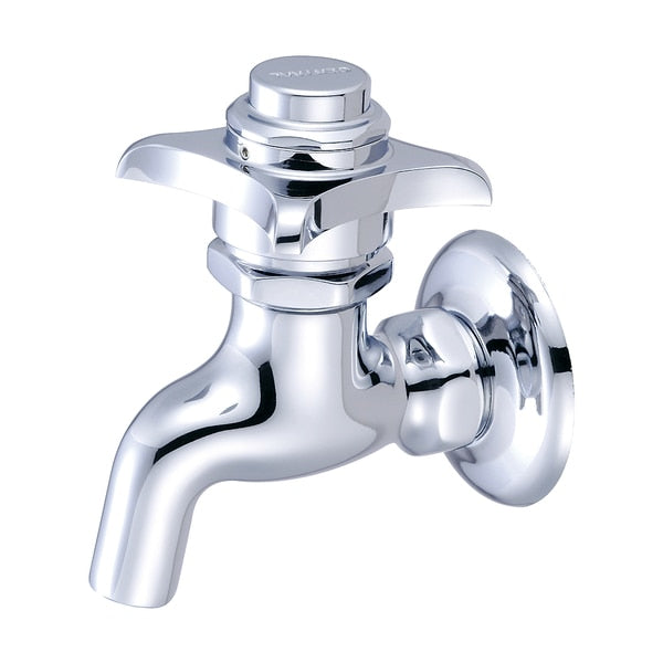 Self-Close Wallmount Faucet,  NPT,  Single Hole,  Polished Chrome,  Connection Size: 1/2"