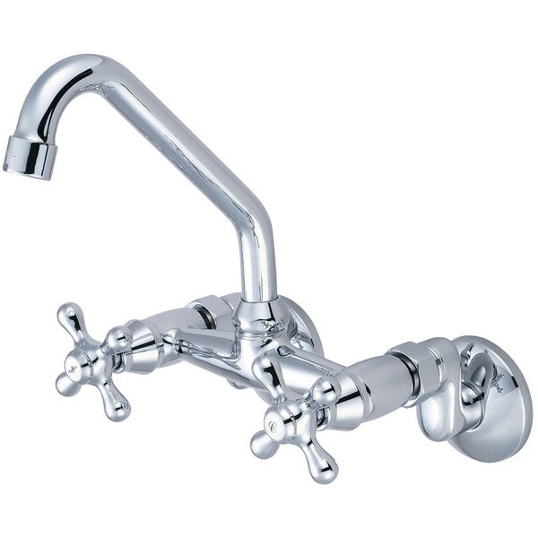 Two Handle Wall Mount Faucet,  NPT,  Wallmount,  Polished Chrome,  Flow Rate (GPM): 1.5