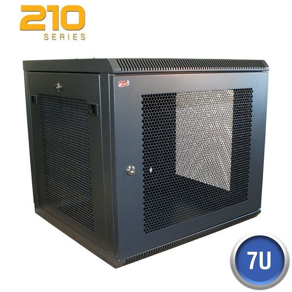 Vented Mesh Wall Enclosure,  Front/Side Access,  7U,  16"H x 21"W X 20"D,  Black