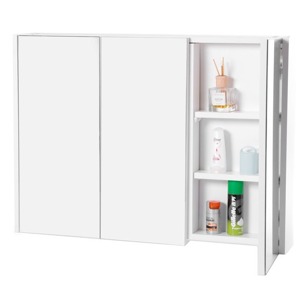 3 Shelves White Wall Mounted Bathroom/ Powder Room Mirrored Door Vanity Cabinet Medicine Chest