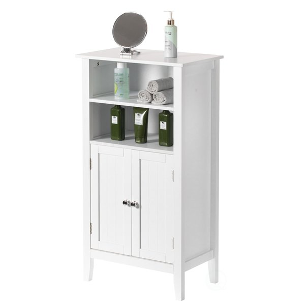 White Bathroom Storage Cabinet with 2 Doors and 2 Open Shelves for Bedroom,  Bathroom,  and Vanity