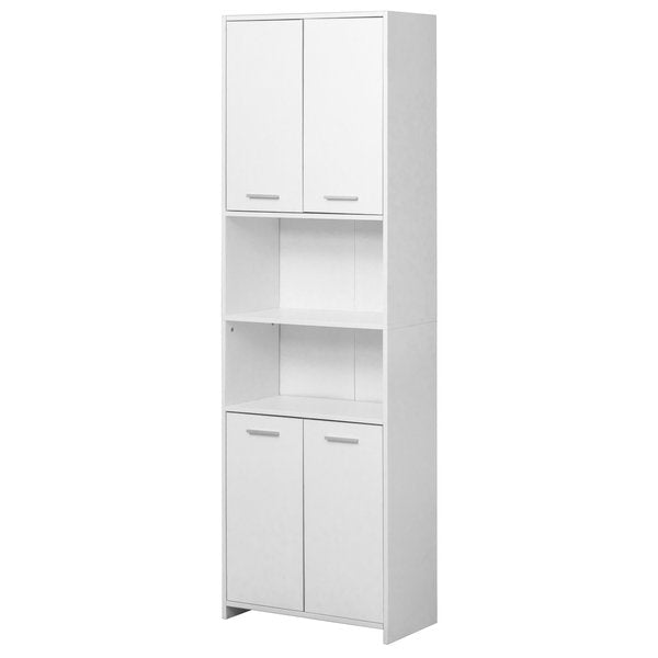 Modern White Standing Bathroom Tall Linen Tower Storage Cabinet,  Wide