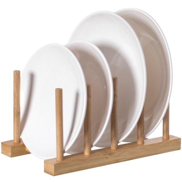 Set of 2 Bamboo Wooden Dish Drainer Rack,  Plate Rack,  And Drying Drainer,  4 Grid