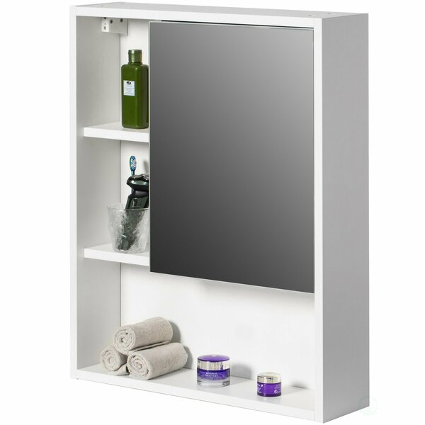 Wall Mount Mirrored Cabinet with Open Shelf, 2 Adjustable Shelves Medicine Organizer White