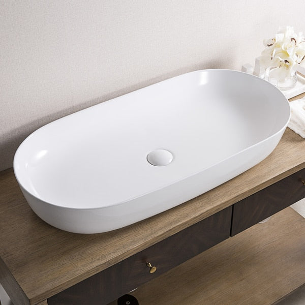 32"x16" Bathroom Vessel Sink White Oval Above Counter Vanity Ceramic