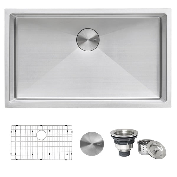 30" Undermount 16 Gauge Tight Radius Kitchen Sink SS Single Bowl