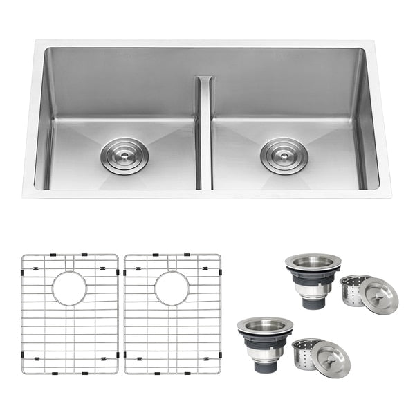 32" Undermnt Tight Radius 50/50 Dbl Bowl 16 Gauge SS Kitchen Sink