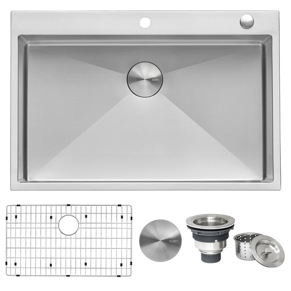 33"x22" Drop-in Tight Radius 16 Ga SS Topmount Kitchen Sink Sgl Bowl