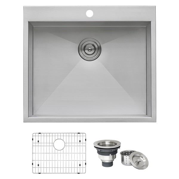 25" Drop-in Topmount 16 Gauge SS Single Bowl Kitchen Sink