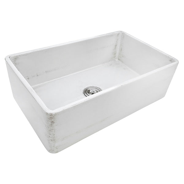 33"x20" Farmhouse Apron-Front Kitchen Sink,  Distressed White