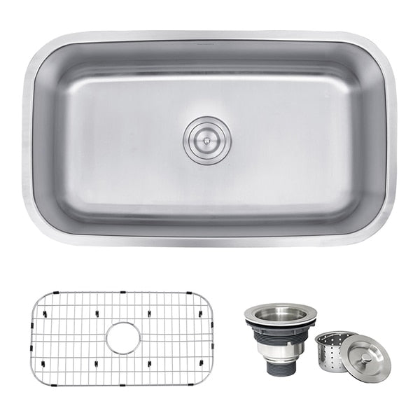 32" Undermount 16 Gauge SS Kitchen Sink Single Bowl