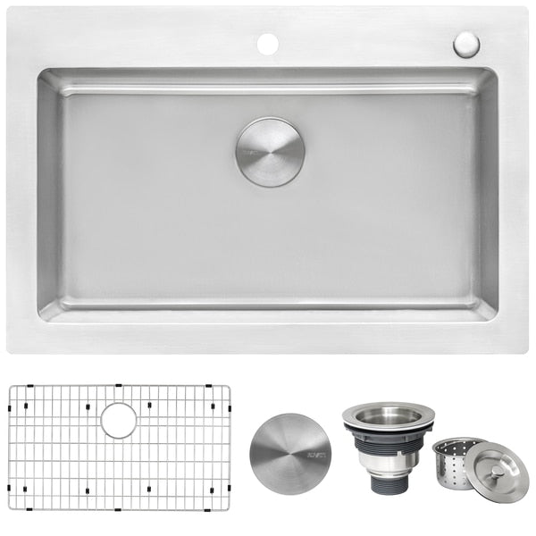 33"x22" Drop-in Topmount Kitchen Sink 16 Gauge SS Single Bowl