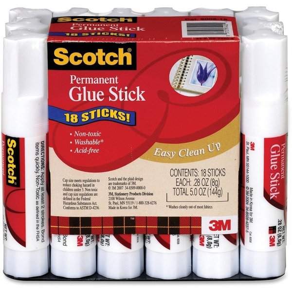 Permanent Adhesive Glue Stick,  .28 oz,  White PK