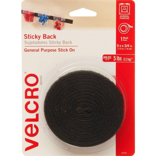 Reclosable Fastener,  5 ft,  3/4" Wd,  Black